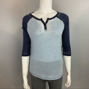 New! Harlow Kenzie Henley Baseball Shirt Blue Distressed